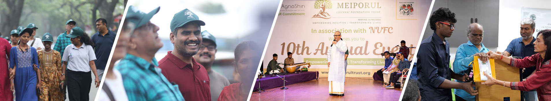 Photo collage representing Meiporul’s community work and initiatives